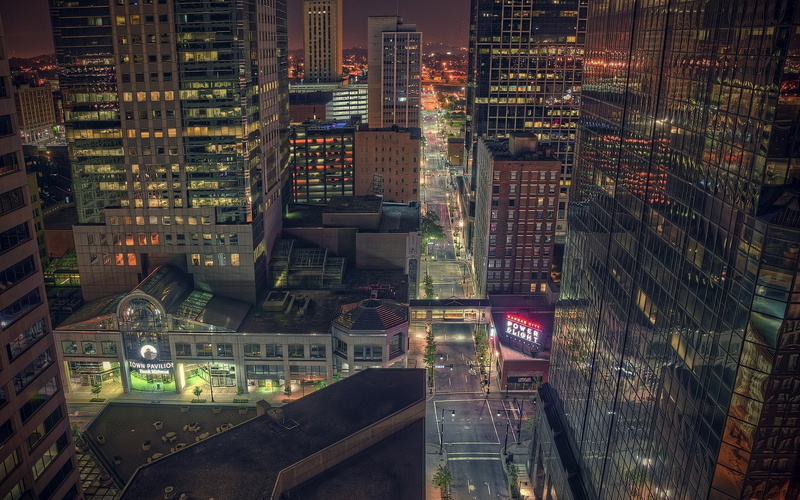 cityscape, lights, Kansas City, city, street light, street, road, USA, 1080P, building