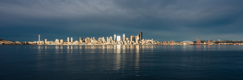calm, cloud - sky, water, cityscape, scenics - nature, city, skyscraper, built structure, sea, architecture, landscape, 5K, nature, urban skyline, no people