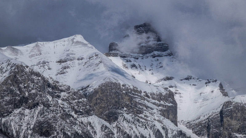 snowcapped mountain, mountain, rock, canmore, non-urban scene, canada, snow, ice, extreme weather, cloud - sky, 4K, landscape, explore, scenics - nature