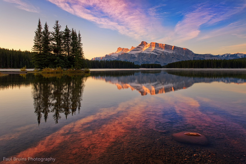 Mount Rundle, water, mountains, reflection, lake, clouds, landscape, nature, 1080P, trees, Alberta, Canada, Banff National Park, Banff