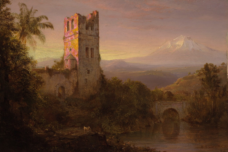 mountain, bridge, Frederic Edwin Church, tower, 1080P, picture, landscape, The Chimborazo Volcano