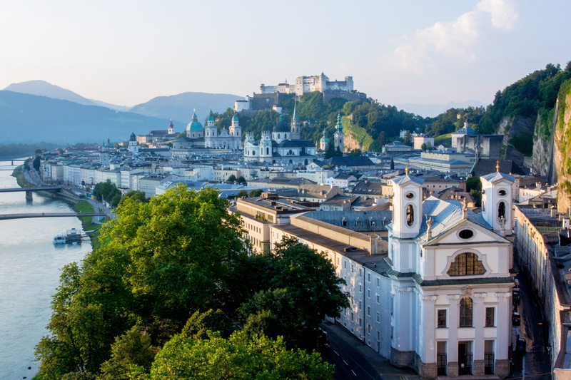 austria, plant, sunrise, no people, outdoors, day, historic center, religion, nature, travel destinations, sky, salzburg, city, tree, water, building, building exterior