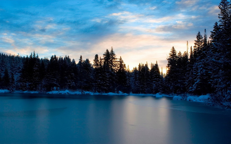 lake, idyllic, sunset, scenics - nature, frozen lake, pine tree, landscape, plant, 1080P, tranquil scene, no people, cold temperature, land, water, tranquility