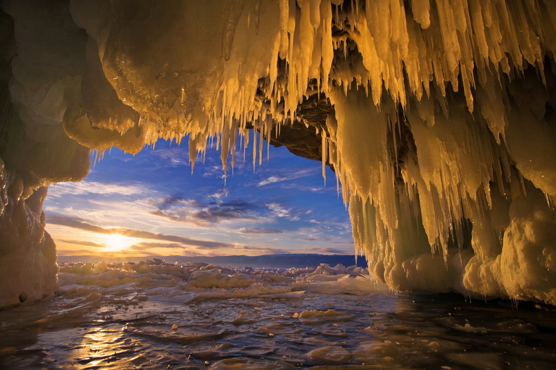ice, nature, sunrise, Russia, lake, baikal .frozen, sunset, 5K