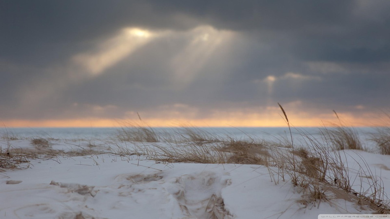 clouds, beach, 1080P, sunray, white, lake, grass, michigan, nature and landscapes