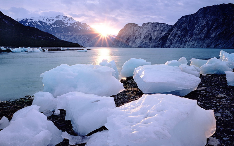 water, sunset, snow, melting, lake, scenics - nature, landscape, nature, ice, sky, tranquility, lagoon, frozen, tranquil scene, sun, photography water lake nature ice mountain sunlight windows 7