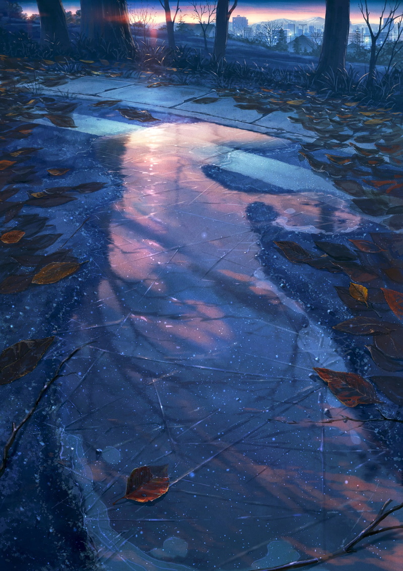 wet, winter, day, reflection, ice, water, road, cold temperature, frozen, digital art, city, waterfront, high angle view, puddle, sunset, portrait display