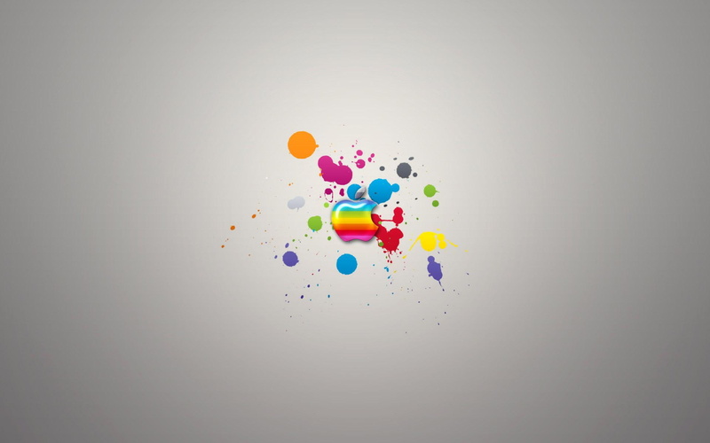 apple, colors, logo, 1080P, yellow, blue, red, glassy