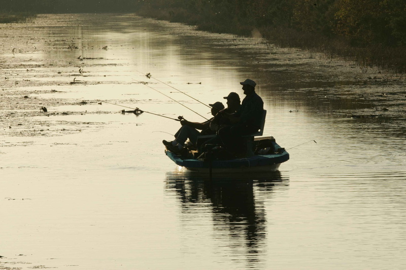 silhouette, fisherman, transportation, boat, water, real people, against, nautical vessel, three, leisure activity, outdoors, people, fishing, reflection