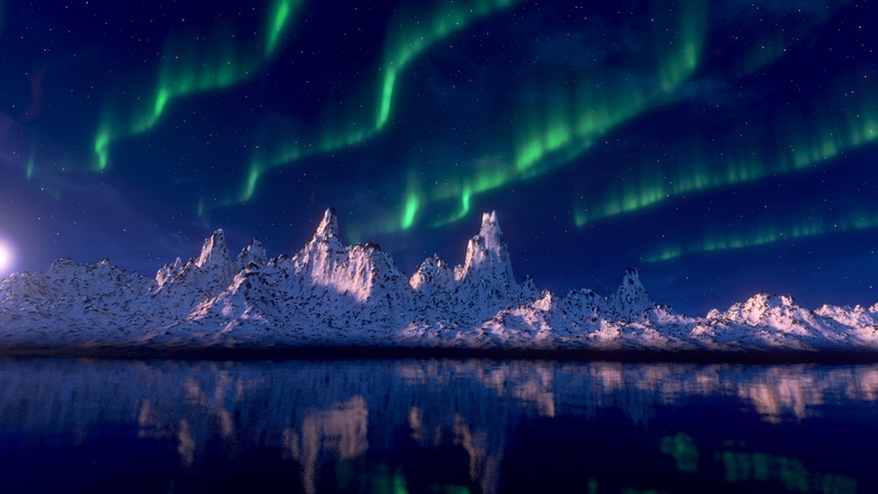 Blender, CGI, landscape, 1080P, aurora  borealis