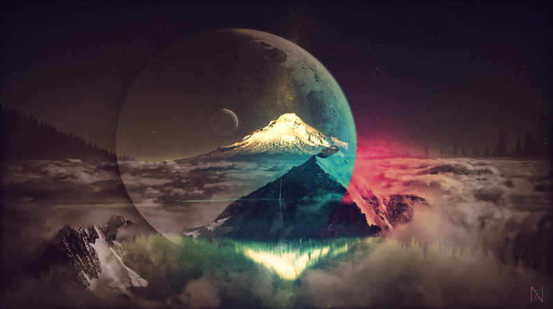 sky, red, pink, astronomy, mystery, science, night, Moon, blue, artwork, space, star - space, water, beauty in nature, space exploration, surreal, digital composite