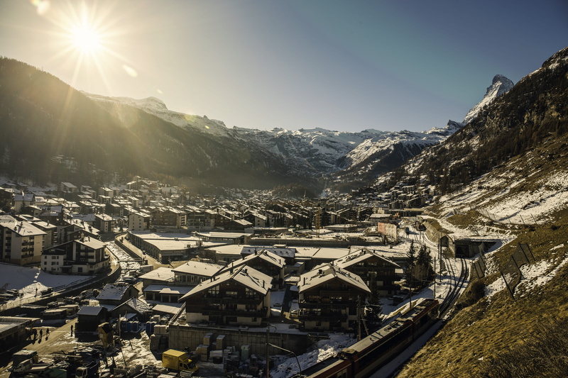 city, matterhorn, nature, mountain range, cold temperature, valais, sun, tourism, sunbeam, trees, mountain, snowcapped mountain, flares, mountains, bright