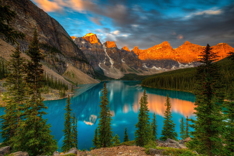 no people, nature, coniferous tree, formation, beauty in nature, water, turquoise colored, 4K, mountain, scenics - nature, rock, cloud - sky, travel destinations