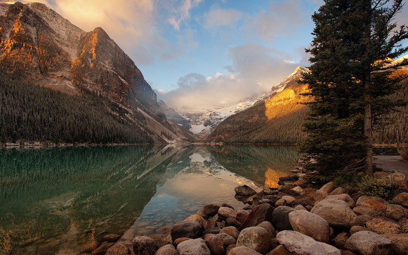 Morning, National, 1080P, Mountains, Canada, Park, moraine, Stones, Lake, Banff, Sunrise