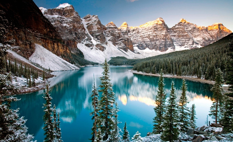 snow, mountain range, water, sky, lake, nature, snowcapped mountain, Moraine, alberta, ice, Winter, Winter, Canada, beauty in nature, leafed, tranquil scene