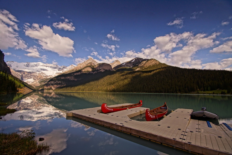 snowcapped mountain, sky, photography, transportation, nautical vessel, mode of transportation, 1080P, Lake Louise, scenics - nature, mountain, water