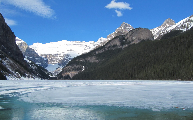 snow, mountains, 3d and abstract, frozen, blue, louise, lake, rocky, 2K, mountain, may, beautiful, coated