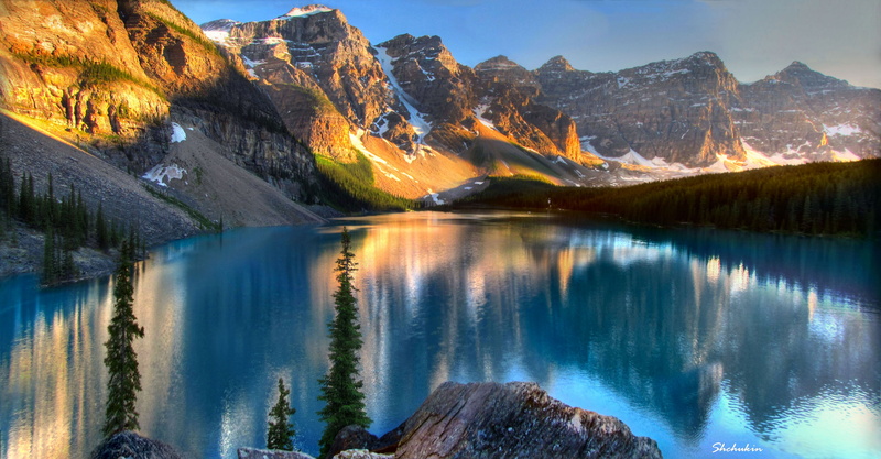 mountain Range, light, scenics, Canada, travel, nature, Shchukin, body water, blue, reflection, lake, Banff, mountain, outdoors, Alberta, body, landscape