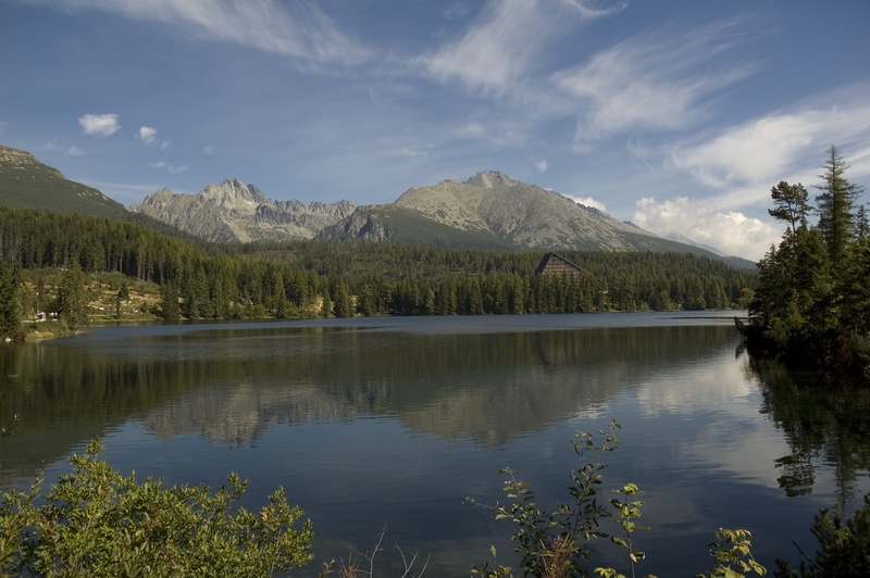 landscape, outdoors, high tatras, sunny, slovakia, strbske pleso, beauty in nature, reflection lake, 2K, mountain, summer, scenery, peak, sky, day, mountain lake
