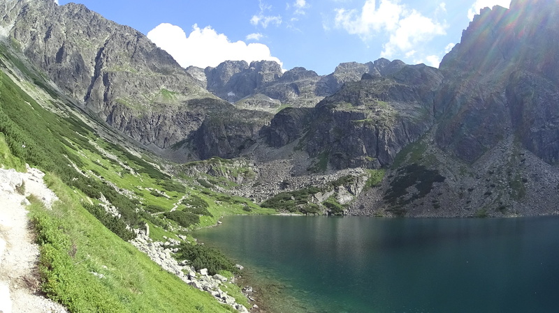 view, mountain peak, outdoors, pond mountain, polish, tourism, mountain range, nature, tranquil scene, pond, sky, black pond, hiking trails, rock, no people