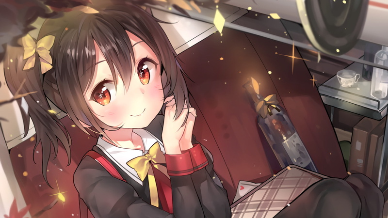 hair, women, night, technology, females, digital composite, close-up, human representation, red eyes looking at viewer brunette love live yazawa nico twintails anime anime girls bowtie school uniform smiling