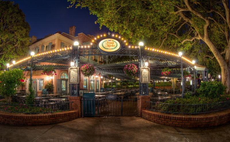 building, plant, tree, house, dusk, electric lamp, architecture, night, Restaurant, French Market, New Orleans Square, California, outdoors, lights, black