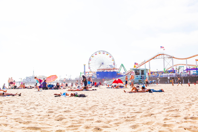 la, roller, santa monica, day, sky, america, vacations, arts culture and entertainment, relaxing, sea, flag, incidental people, trip, people, group of people