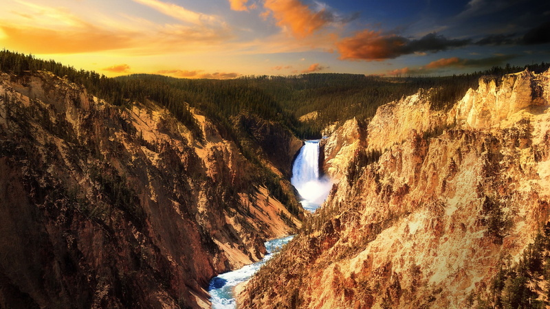 USA, idyllic, nature, waterfall, sunlight, clouds, outdoors, land, cloud - sky, tranquility, environment, Yellowstone National Park, mountain, day, flowing water