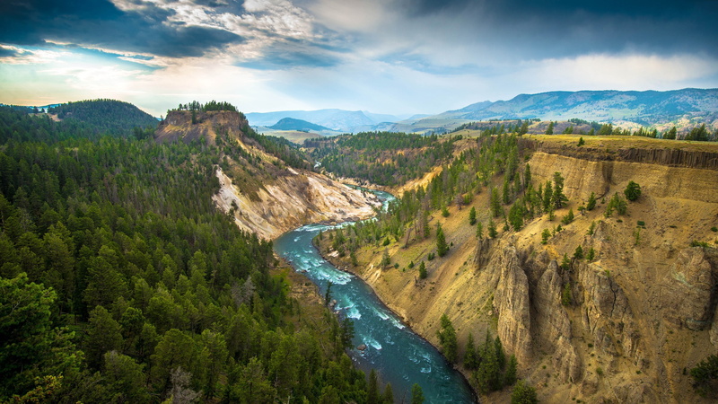 yellowstone national park, valley, calcite springs, national park, yellowstone river, wyoming, river, 4K, united states