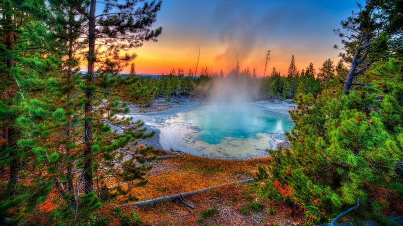 sky, water, geology, landscape, scenics - nature, nature, power, yellowstone national park, no people, non-urban scene, outdoors, power in nature, forest