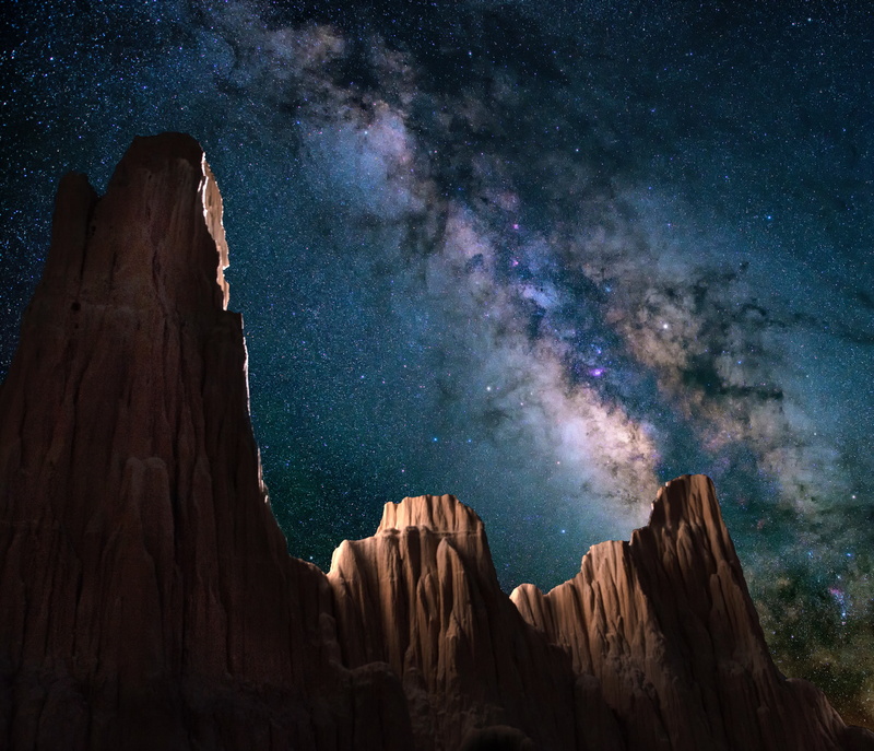 Starry sky, 5K, 4K, Night, Nevada, Rocks, Cathedral Gorge State Park