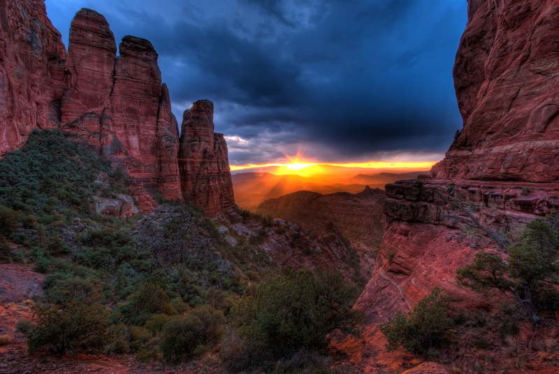 Canyons, HDR, Cathedral Rock, Rock, Sunset, Canyon, 1080P, Arizona, Earth, Sedona