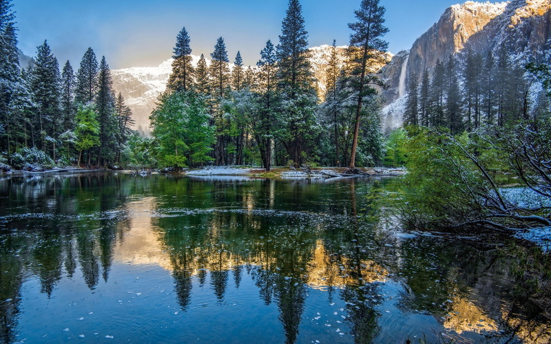 California, Yosemite, Lake, Trees, 1080P, USA, Park, National, Winter, Mountains