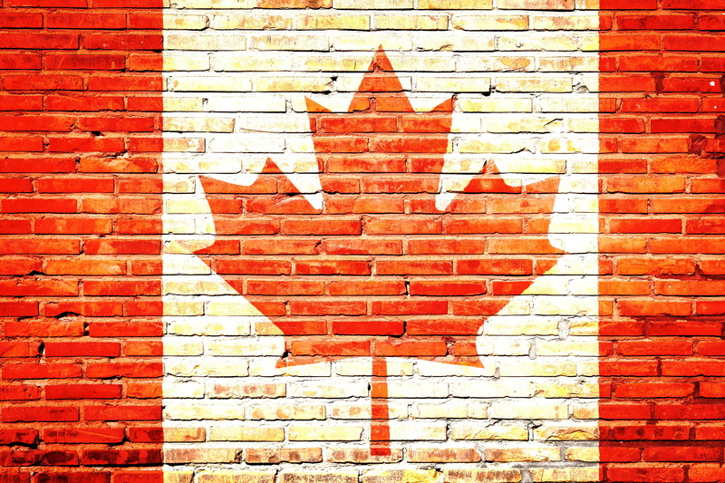 mural, brick wall, sunlight, symbol, communication, national, built structure, guidance, flag, canadian flag, no people, day, canada, pattern, canada flag
