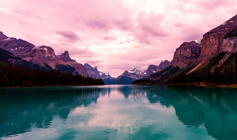 rocky Mountains, sunset, blue, lake, cloud - Sky, scenics, national Landmark, outdoors, woodland, body, european Alps, tree, no People, landscape