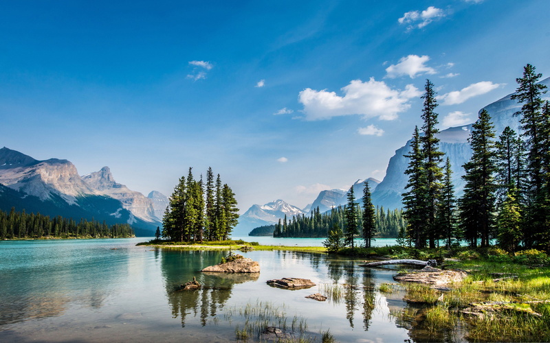 idyllic, cloud - sky, 4K, park, national, maligne, mountain, non-urban scene, tree, no people, outdoors, sky, tranquility, spirit, day, hd, reflection