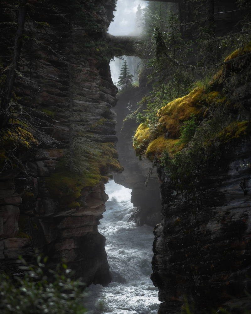4K, hills, cliff, waterfall, Athabasca Falls, Jasper National Park, Canada