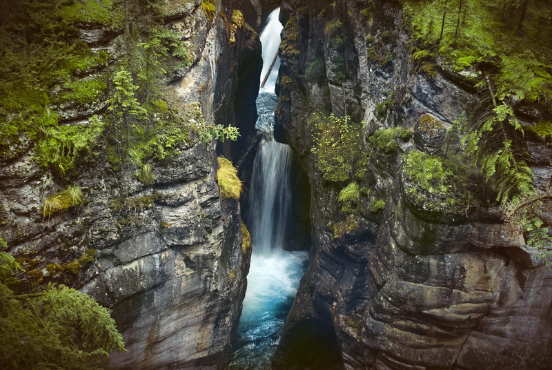waterfall, stream, rocks, rockies, land, motion, forest, rocky mountains, alberta, mountains, long exposure, tree, 4K, rock formation, solid, flowing