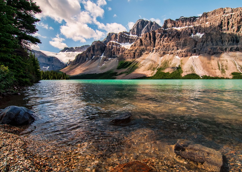 lake, mountains, 2K, crag, parks, canada, nature, bow, scenery, jasper