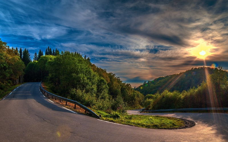 roads, sky clouds, fores, road, mountain, sunny road, sunny, background, 1080P