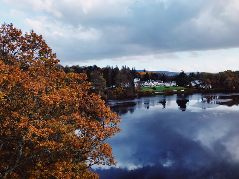 outdoors, tranquility, plant, tree, nature, autumn, growth, cloud - sky, highlands, scotland, trees, built structure, sky, change, fores, reflection, 4K