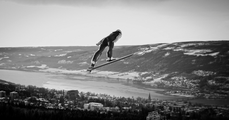 skis, ski jump, 1080P, photography, monochrome