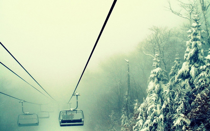 mode of transportation, transportation, coated, fog, cold temperature, trees, 1080P, mountain, winter, no people, overhead cable car, plant, nature, ski lift