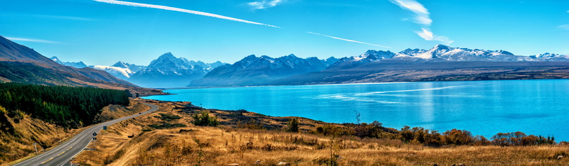 Road, Mountain, Aoraki/Mount cook, Lake, 8K, Panorama, New Zealand, Southern Alps, Landscape, Lakes