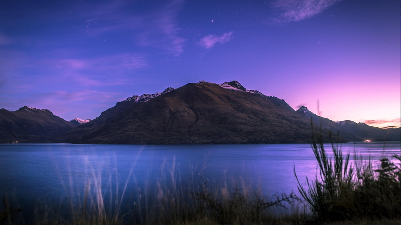 mountains, dark, purple, tranquil Scene, tranquility, outdoors, famous Place, blue, forest, no People, space, landscape, water, astronomy, snow, sunset