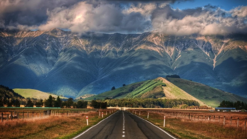 beauty in nature, mountain range, day, transportation, cloud - sky, tranquility, the way forward, new, sky, 1080P, zealand, landscape, land, nature, mountain