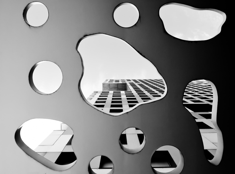 big, United States of America, skyscraper, built structure, circle, united states, Black and White, usa, geometric shape, creativity, boston, design, close-up