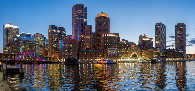 night, ocean, usa, city, tower, boston, atlantique, massachusetts, bay, 1080P, boswash, architecture, skyline, cities, bridges
