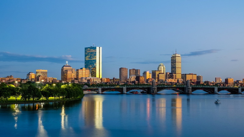 atlantique, bridges, city, night, skyline, ocean, cities, architecture, tower, boswash, 720P, bay, usa, boston, massachusetts
