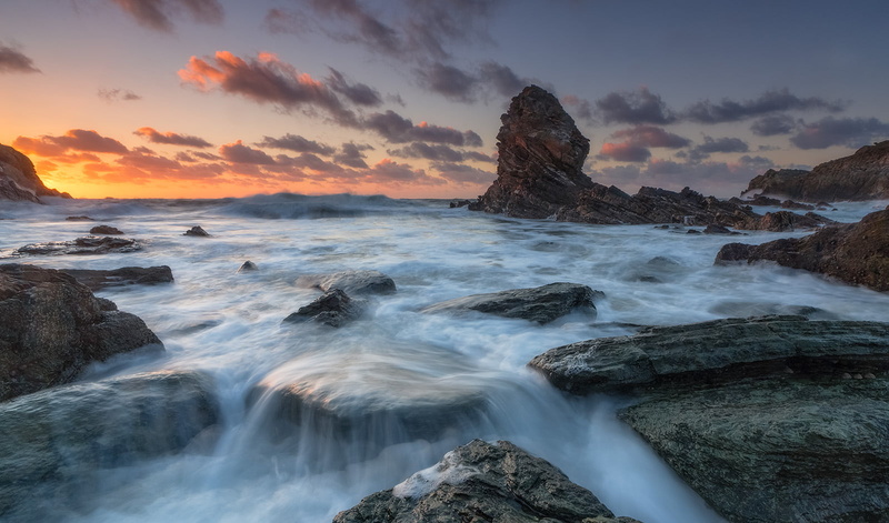 geological, stones, sunrise - Dawn, hour, wave, outdoor, porth, rock, sea stack, photography, 720P, Anglesey, landscape, time lapse photography, Wales